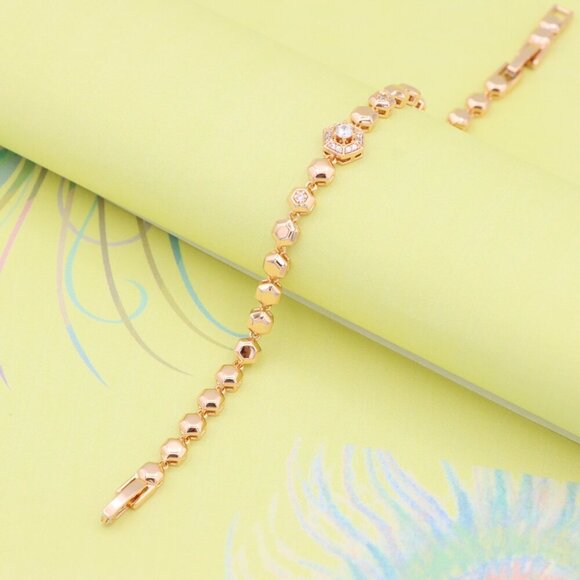 "Hexagon Rose Gold Bracelet with Crystal Detail, XPBL0980 - Picture 3 of 12